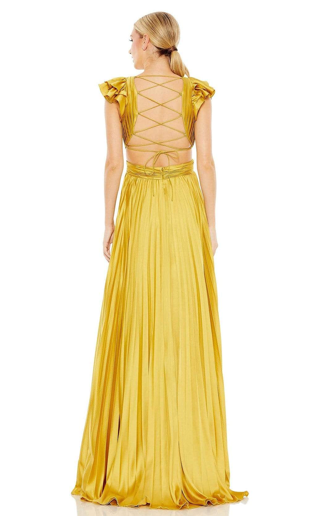 Formal Women's Dresses Low V-neck Flutter Sleeve A-line Lace Up Back/ Prom Dress In Store